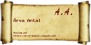 Árva Antal névjegykártya